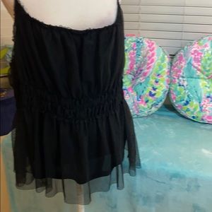H&M sheer black top w/gathered waist + spaghetti